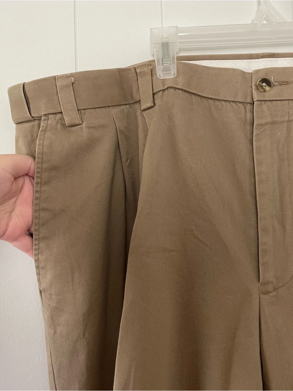 George Mens Khaki Pleated Dress Pants 44x30 Mocha Cotton Trouser Chinos